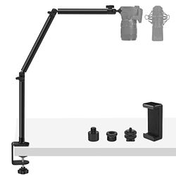 Obeamiu Supporto da scrivania per fotocamera aerea, braccio articolato flessibile, supporto da tavolo DSLR con vite da 1/4" 3/8" 5/8", morsetto a C supporto da tavolo per podcasting/luce ad anello/blu