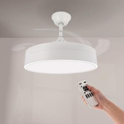 M Ledme - Led-plafondventilator, 72 W, wit, met licht en afstandsbediening, laag stroomverbruik, DC-motor, 6 snelheden, stil, 4 uitklapbare vleugels, zomer-winterfunctie, timer