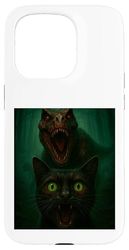 Black Cat Selfie Dinosaur Selfie in Spooky Forest Scene Case for iPhone 15 Pro