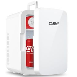 YASHE Mini Fridge, 10 Liter/12 Cans Small Fridgerator for Bedroom, AC/DC Thermoelectric Cooler and Warmer for Skincare Drink Office Dorm Car, White
