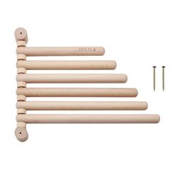 KitchenCraft Idilica Beechwood 6-Rail Wall Rack, Wooden Wall Rack with 6 Moving Rails for Tea Towels, Aprons & Bags, Fixtures Included