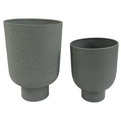 DRW Set van 2 plantenbakken met metalen voet in zwart, 28 x 39 en 23 x 32 cm