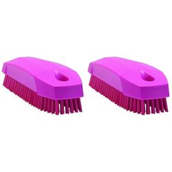 Vikan 64401 Hard Hand Brush S/Nail brush, Pink, 130mm Length, 50mm Width, 40mm Height (Pack of 2)