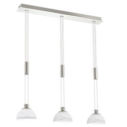 EGLO Montefio Led-hanglamp, 3 lichtpunten, in hoogte verstelbaar, moderne hanglamp van roestvrij staal in mat nikkel en albastglas in wit, led-eettafe