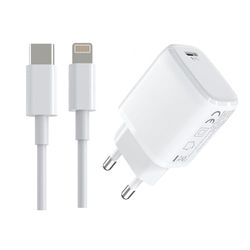 VoltShine Cargador Rapido de Red Machine Gun con Cable Type C a IP 5-12, 1USB de PD 18W, 3.1A Max, Blanco