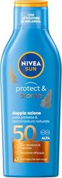NIVEA SUN Latte Solare Protect & Bronze FP 50 200 ml, Crema solare 50 per un'abbronzatura dorata, intensa e uniforme, Protezione solare 50 con attivatore di melanina