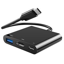 CableGlaxay USB C HDMI-adapter 2 in 1, USB-C naar HDMI en PD-adapter, ondersteunt 60 W opladen, compatibel met Thunderbolt 3, 4K HDMI, zwart.