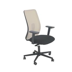 Real Piel RP Real Work Ergonomische bureaustoel gemaakt van ademend mesh, draaibaar, kantelbaar met hoogte en verstelbare armleuningen, basis met wielen, zwart beige Italiaans product