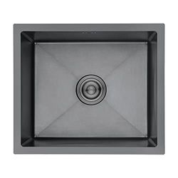 Ibergrif, M85043B Fregadero Cocina 50 x 43 cm, Fregadero Bajo Encimera o Sobre Encimera con Filtro de Drenaje, Acero Inoxidable, Negro