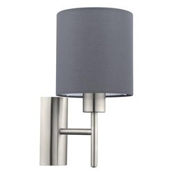 Eglo Aplique de parede PASTERI, aplique de parede têxtil com uma lâmpada, material aço, têxtil, cor níquel mate, cinza, casquilho E27, Inglinterruptor