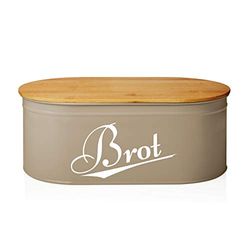 Lumaland Cuisine Cestino per il Pane | Cestino per il Pane in Metallo con Coperchio in Bambù | Cestino per il Pane ovale 36 x 20 x 13,8 cm | Cestino per il Pane e Tagliere 2in1 [Grigio]
