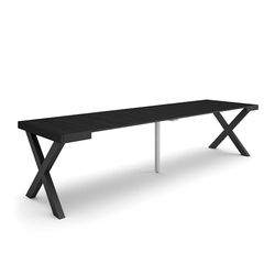 Skraut Home | Consolle allungabile | Tavolo consolle allungabile | 300 | Per 14 persone | Gambe in legno | Stile moderno | Nero
