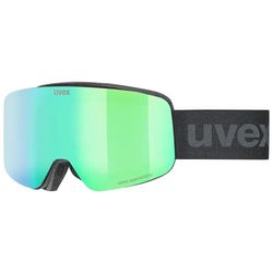 uvex pwdr FM, Skibril Unisex kinderen, black matt/green-clear, one size
