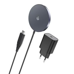 Mag-Safe Chargeur avec Adaptateur USB-C, Chargeur magnétique sans Fil Rapide pour iPhone 15/14/13/12 séries et AirPods Ultra Slim Charge sans Fil inductive (Gris)
