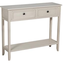 DRW Consola Mueble Mesa de Entrada con 2 cajones de Madera en Beige 90x28x75cm