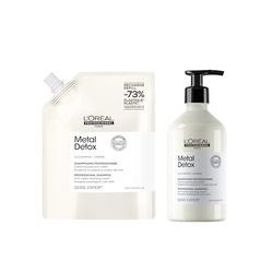 L'Oréal Professionnel Metal Detox Shampoo and Refill, Sulphate Free, For Breakage and Colour Protection, Smoother and Shinier Hair, Suitable For All Types of Coloured Hair