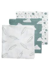 Fraldas de tecido Meyco - conjunto de 3 - 70 x 70 cm - pontos nuvem pluma - verde pedra/branco