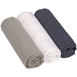 LÄSSIG Bébé Couverture de puériculture Drap de puériculture Lot de 3 en coton 85 x 85 cm/Swaddle & Burp Blanket L olive/milky/navy
