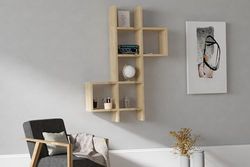 Hanah Home Scandinavian Wall Shelf, kolor szafirowy, 78,6 x 125 x 20 cm, 100% powlekana melaminą, grubość 18 mm, stylowe rozwiązanie do przechowywania z wieloma półkami