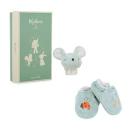 Kaloo - Muisarmband en slofjes set - armband en slofjes met klokken - verfijnd geboortegeschenk - stimuleert stimulatie en motorische vaardigheden - gepersonaliseerde geschenkdoos - K210011