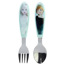 Set de 2 couverts pour enfants en acier inoxydable composé d'une fourchette et d'une cuillère La Reine des Neiges