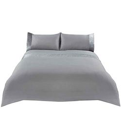Sienna Set di biancheria da letto con copripiumino glitterato e federa in velluto brillante, colore: grigio argento, matrimoniale