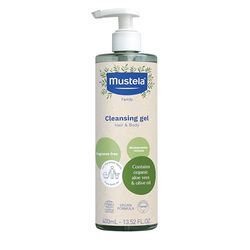 Mustela wegański organiczny żel czyszczący z oliwą z oliwek, aloesem i gliceryną, ciało i włosy, niemowlę, cała rodzina - delikatne czyszczenie bez suszenia, 99% składników pochodzenia naturalnego