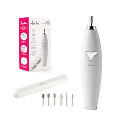 Jata JBSM1200 - Set professionale per manicure e pedicure, rotazione a doppio senso, inclusa custodia con 6 accessori, controllo della velocità progressivo, ricarica USB, bianco