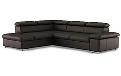 CAVADORE Valerie Canapé d'angle en Cuir véritable avec méridienne/Canapé d'angle avec tête de lit réglable + Pieds en métal / 272 x 73 x 226 cm/Cuir Marron foncé