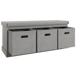 HOMCOM Shoe Bench with 3 Fabric Baskets, Shoe Storage Bench with Seat Cushion, Shoe Cabinet for Entryway, Hallway, Living Room, Bedroom, Grey