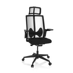hjh OFFICE 790020 Silla de Escritorio ergonómica ARCEO B Tela/Malla Negro, Silla de Oficina Giratoria con Soporte Lumbar, ergonómica, Reposacabezas