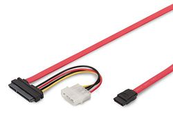 DIGITUS SATA III aansluitkabel - SATA 22pin - L-type + voedingsaansluiting vrouwelijk - Molex - SATA 3 - 0,5m - geschikt voor HDD's, SSD's of optische drives - rood