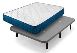 Cama express Gris Colchón Viscoelástico Royal Memory + Base Tapizada 7 Patas 25 cm, Medida : 150 x 200 cm
