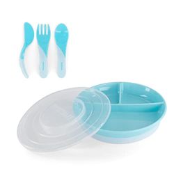 Twistshake Baby Servies Set | Bordje + Bestek 6m+ | BPA-Vrij | Voedings Training Set Voor Kinderen | Blau