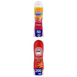 Durex Pack 2 Lubricantes (1 Cherry 50 ml y 1 Ylang-Ylang 50 ml) + 1 Gel masaje