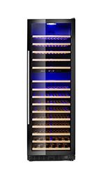 HENDI Cave à vin, à double zone, réfrigérateur à vin, pour 160 bouteilles, 15 étagères en bois de hêtre coulissantes, 5-22˚C, éclairage LED, 230V, 150W, 595x730x(H)1784mm, inox, noir