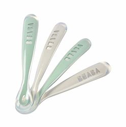 BÉABA - Cucchiaio in silicone per Bebè e Neonato - Cucchiaino Svezzamento - grigio e verde