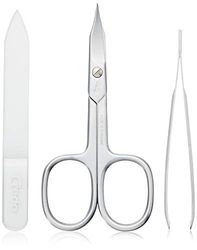 Credo Bianco 3 Piece Manicure Set Real Leather Tower-Tip Nail Scissors Glass Nail File Slanted Tweezers