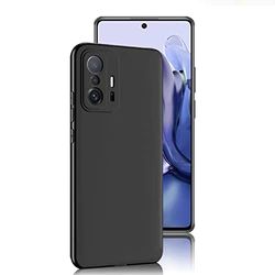 Hoes compatibel met Xiaomi Mi 11 T Pro 5G, ultradun, zacht TPU, camerabescherming en schermbescherming, anti-vingerafdruk, volledige bescherming, schokbestendig, zachte telefoonhoes - zwart