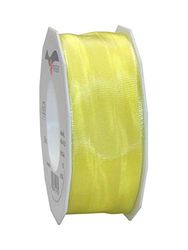 PRÄSENT Lyon Ruban Taffetas avec Fil de Fer Jaune Clair 40 mm-25 m, Brins de Sapin