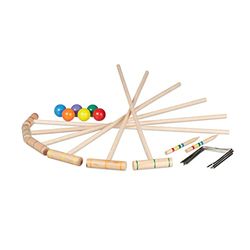 Relaxdays Gioco del Croquet, 6 Giocatori, Bambini e Adulti, Set Completo con Borsa, Mazze e Palline in Legno, Colorato