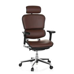 hjh OFFICE 652251 Fauteuil de Direction ERGOHUMAN Fauteuil de Bureau en Cuir Soutien Lombaire Flexible, Marron Foncé