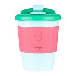 DrinkPod 12oz/340 ml herbruikbare koffiekop/reismok met roterende rubberen lip BPA vrij PLA plastic - Laguna Rosa/roze