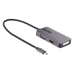StarTech.com USB-C Display Adapter, USB C naar HDMI DVI VGA Adapter, 4K 60Hz, Aluminium, Video Display Adapter, Thunderbolt 3/4 Compatibel, USB Type C Travel Adapter (118-USBC-HDMI-VGADVI)