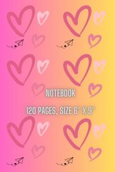 Hearts notebook, Pink and Orange, Love, Grid Lined, 6" x 9": Hearts notebook, Pink and Orange, Love, Grid Lined 120 pages