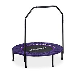 Relaxdays fitness trampoline, opvouwbaar, met stang, indoor, tot 120 kg, HBD 113 x 102 x 102 cm, voor thuis, zwart-paars