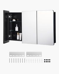 VEVOR Armadietto per Medicinali 1017 x 647 mm Armadietto per Medicinali a Specchio, 3 Ante a Specchio, Ripiani in Vetro Regolabili, Installazione a Incasso e a Parete, Telaio Alluminio di Alta Qualità