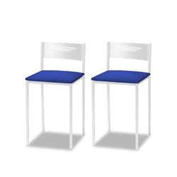 ASTIMESA - Gevoerde keukenkruk met rugleuning - solide en vaste structuur - Wit frame en zitvlak van kunstleer - kleur van de zitting: blauw, leveringsomvang: 2 stuks, afmetingen: 35 x 35 x 64 cm