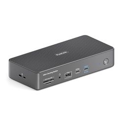 PureLink Vuelogic Docking Station USB C per 4 monitor, docking station multifunzionale 18 in 1 per laptop, 3x HDMI / 3x DP 8k, Ethernet, Multiport, nero