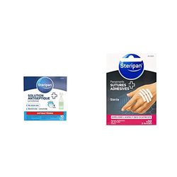 STERIPAN - Steripan Solution Antiseptique – Ne Pique Pas – Convient Aux Enfants – Sans Alcool - Unidoses 5 ml x 10 & Steripan 32 Sutures Adhésives – 2 Formats – 100% Stériles - Discrètes